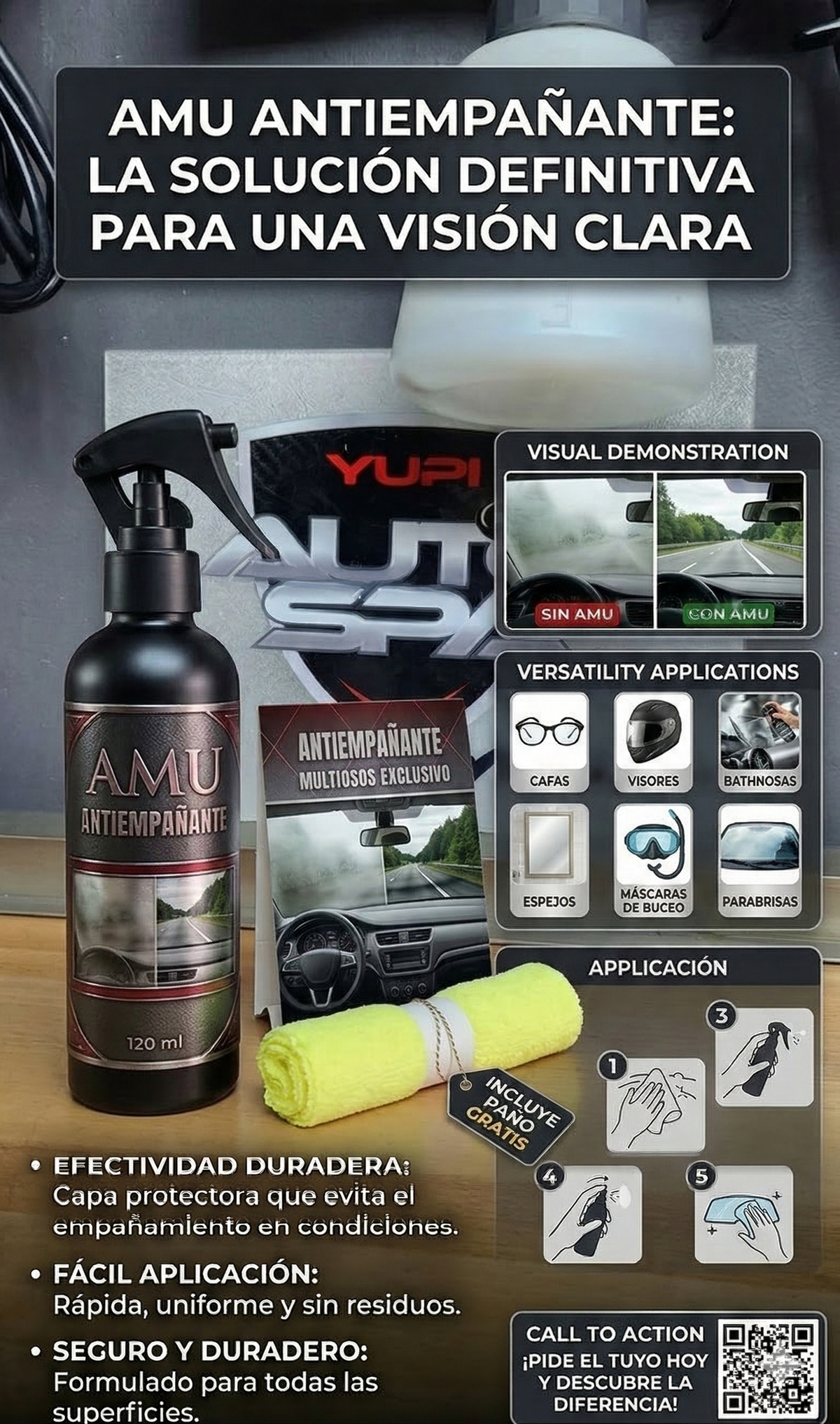 Antiempañante AMU 250ml+Paño