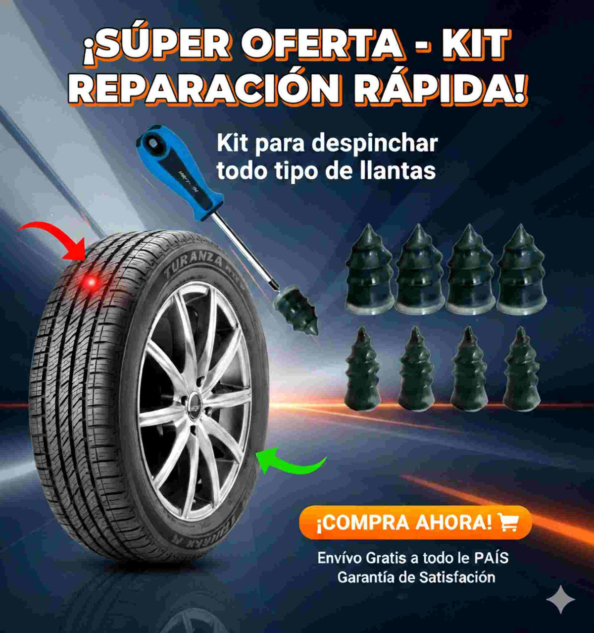 🛞 Kit x20 Tornillos Reparadores – Repara Pinchazos en Minutos 🚗💨
